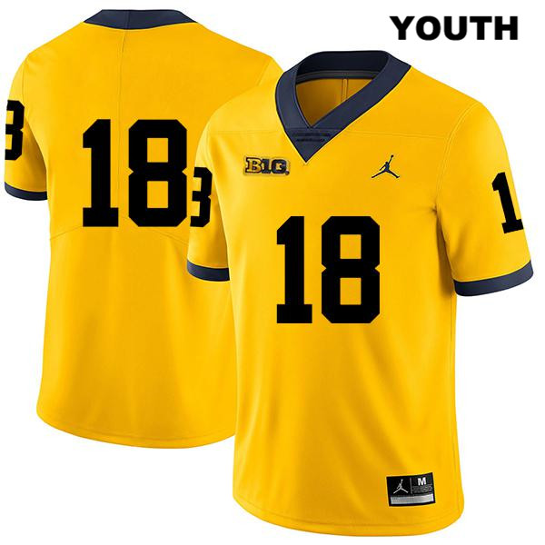 Youth NCAA Michigan Wolverines Brendan White #18 No Name Yellow Jordan Brand Authentic Stitched Legend Football College Jersey TW25R05VL